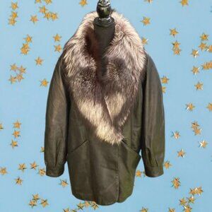 Vintage 80s Fur and Leather Bomber Jacket Size Small Luxury Mob Wife Fall Winter